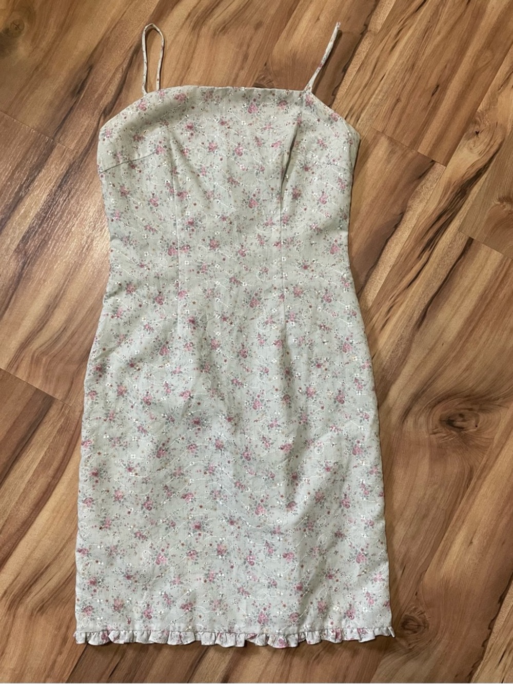 Cottagecore B. Moss Floral Babydoll Mini Dress 90s Y2K Prairie Eyelet Sundress
